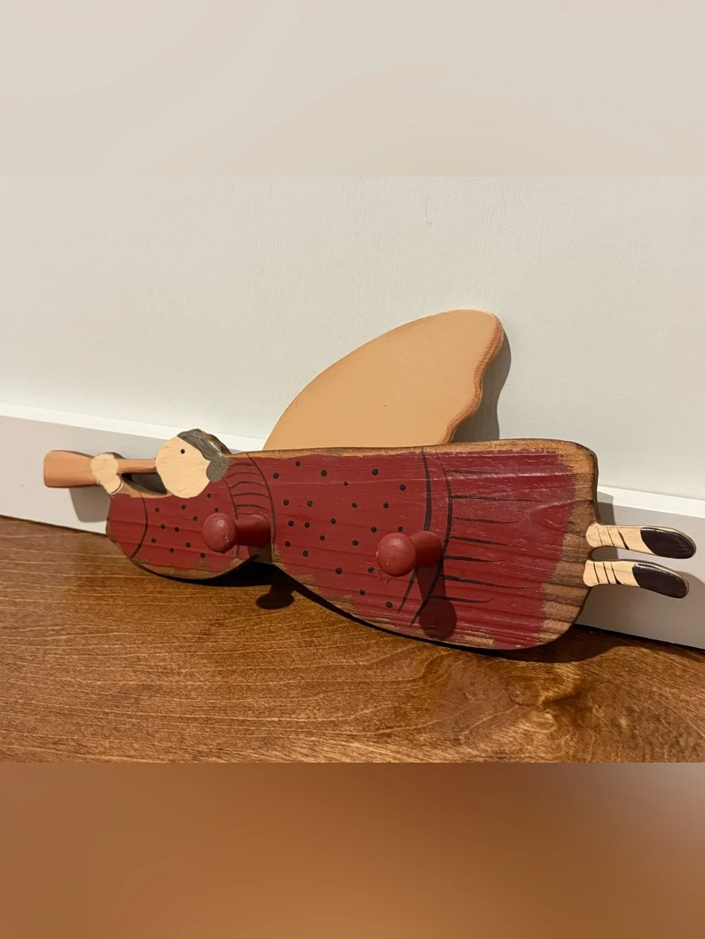 Vintage Wooden Angel Folk Art Wall Decor With Pegs